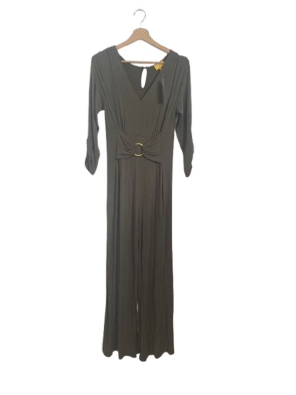 Julia Jordan Olive Green Belted V-Neck Jumpsuit Wide Leg Sz S
